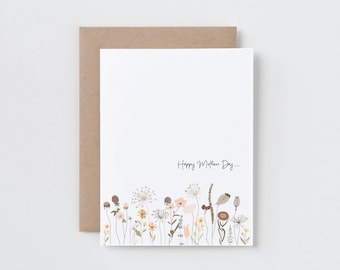 Mutter-Tageskarte druckbare Karte, Minimalistische Blumenkarte, Wildblumen-Grußkarte, neutrale Mutterkarte, sofortiger Download
