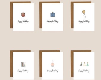 Minimalist birthday cards variety pack, printable greeting card, happy birthday digital cards, card bundle, pack of simple cards.