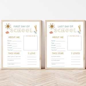 First and last day of school printable sign, back to school, last day of school questionnaire, keepsake worksheet, all about me, memories