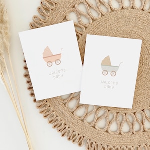 Boho welkomstbabykaart afdrukbaar | Genderneutrale babyshowerkaart | Digitale download nieuwe babykaart | Minimalistische babywenskaart afbeelding 1