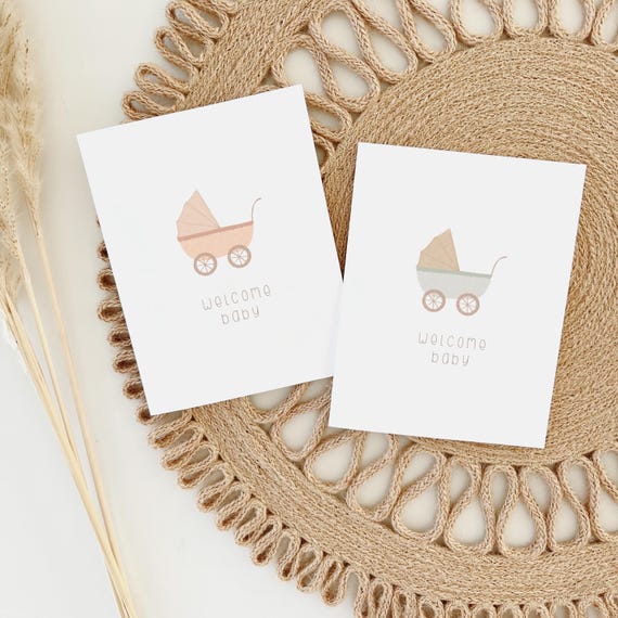 Boho Welcome Baby Card Printable | Gender Neutral Baby Shower Card | Digital Download New Baby Card | Minimalist Baby Greeting Card