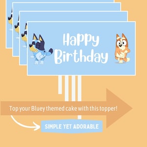 Minimalist Bluey cake topper - downloadable jpg file - printable topper