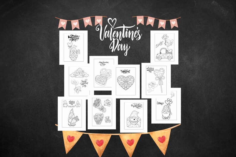 VALENTINES DAY PRINTABLE Cute Colouring Pages 10 Pages of Easy to