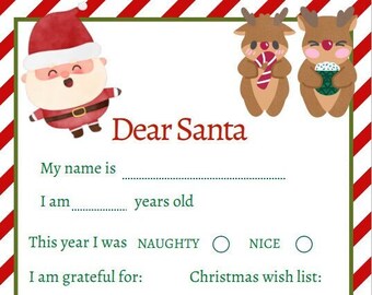 Printable Letter to Santa Cute Red and Green Wish List & Gratitude ...