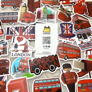London-Themed Sticker Pack - Roter Bus, Union Jack, Britische Ikonen