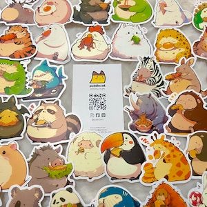 Set stickers schattige dieren eten voor doe-het-zelvers: stickers voor tablets, bagage, gitaar, scooters