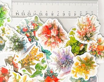 Watercolor Plant Handbook Material Stickers - Creative DIY Decals for Suitcase, Thermos Cup, Helmet, Refrigerator, and More