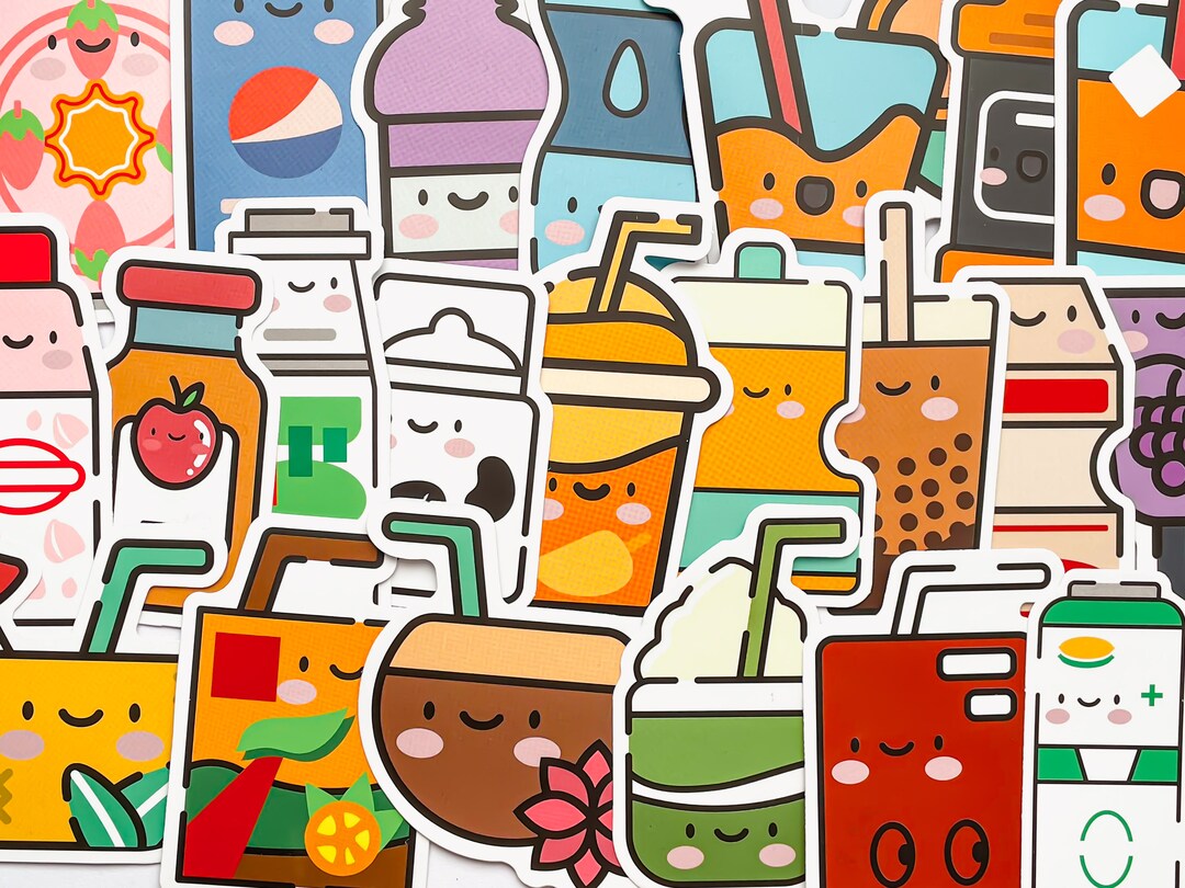 Drink Sticker Set (10) β Cute Beverage Vinyl Decals - Etsy