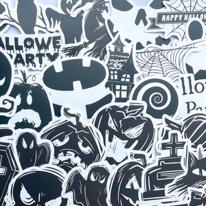 Griezelige avond zwarte Halloween-stickerset Spookachtige stickers Angstaanjagend mooie Halloween-ambachten Vakantie Zwart-wit Eng