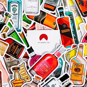 10 Spirited Delights Set di adesivi per vino, whisky e vodka Decalcomanie per bevande Accessori per bar Decorazioni per feste Cheers Drink Bianco Rosso