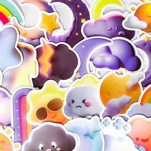 Juego de 10 pegatinas de caprichos meteorológicos, Calcomanías encantadoras para cada pronóstico, Nube, Sol, Arco iris, Anillo, Trueno, Pegatinas para equipaje