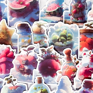 Jeu d'autocollants Fruit on the Clouds Dreams Cloudy Orchard Stickers fantaisistes pour de douces fantaisies Pastèque Banane Pomme