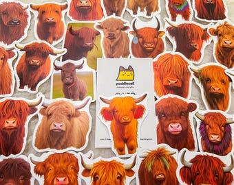 10 adesivi Highland Cattle - Adesivi in vinile con simpatici animali da fattoria per laptop, bottiglie d'acqua e diari