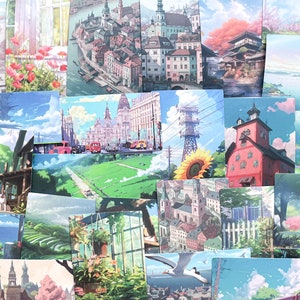 Juego de pegatinas de paisajes animados de dibujos animados de aventuras caprichosas, calcomanías divertidas para manualidades creativas, pegatinas de anime japonés para computadora portátil
