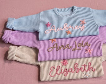 Custom Baby Sweater with Name,Personalized Hand-Embroidered Name Baby Sweater, Knit Baby Sweater， Baby Shower Gifts, Newborn Gift