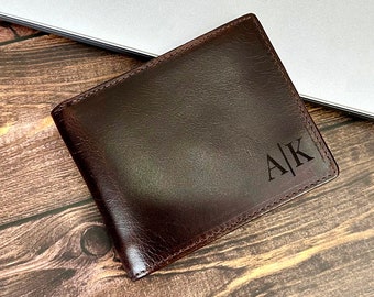 Cartera personalizada de cuero genuino para hombre, cartera grabada personalizada, regalo personalizado para él, novio, marido, papá, regalo del día del padre