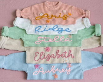 Custom Baby Sweater with Hand-Embroidered Name and Monogram,Custom Name Baby Sweater, Custom Kids Jumper， Baby Shower Gifts, Newborn Gift