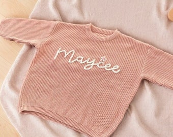 Custom Baby Girl's Sweater with Hand-Embroidered Name and Monogram，Cute Baby Girls Sweater，Baby Shower Gift,Christmas Gift Baby