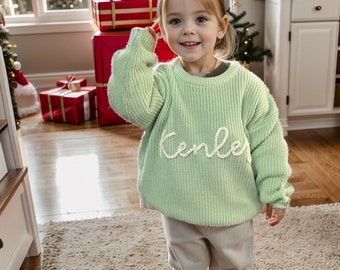 Custom Baby Sweater with Hand-Embroidered Name & Monogram,Personalized Baby Girls Sweater With Name,Baby Shower Gift,Christmas Gift Baby