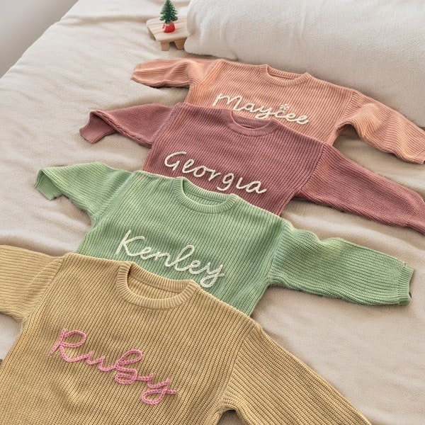 Benutzerdefinierte Baby-Pullover mit Hand-gestickten Namen und Monogramm, benutzerdefinierte Name Baby-Pullover, ein geschätztes Geschenk von Tante-Weihnachtsgeschenk