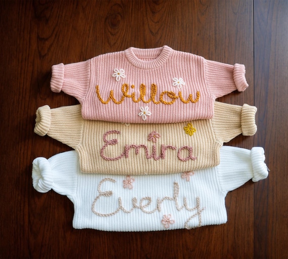 Custom Baby Name Sweater，Embroidered Baby Sweatshirt，Personalized Baby Clothes，Baby Knit Sweater，Kids Jumper，Baby Shower Gifts