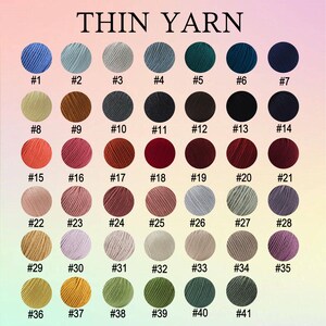 May include: A chart of 41 different colours of thin yarn, labelled with numbers 1 through 41.