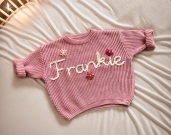 Custom Baby Sweater with Hand-Embroidered Name and Monogram,Custom Name Baby Sweater, Custom Kids Jumper， Baby Shower Gifts, Newborn Gift