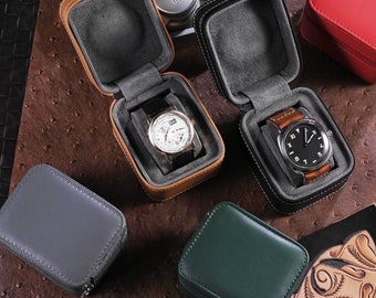 Personalized Leather Single Watch Box-Custom Luxury Watch Cases-Travel Watch Box-Watch Storage Box