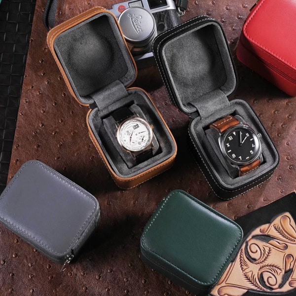 Personalized Leather Single Watch Box-Custom Luxury Watch Cases-Travel Watch Box-Watch Storage Box