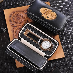 Engraved Leather  Watch box ,  Luxury  Watch Case,Travel Watch Box for men,watch roll ，Gift For Him, Groom Gift