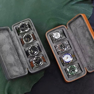 Gepersonaliseerde lederen horlogekast, bruine horlogedoos, reishorlogedoos, luxe lederen horlogekastrol voor 3 horloges, cadeau voor hem, bruidegomcadeau afbeelding 5