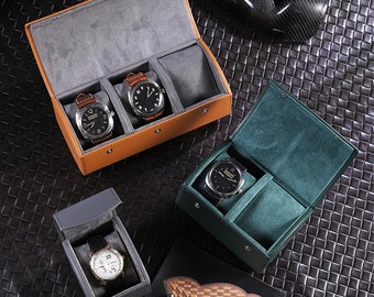 Luxury Leather  Watch box for 1 2 3 watch, engraved  Watch Case, custom Travel Watch Box for men, watch roll ，Gift For Him, Groom Gift