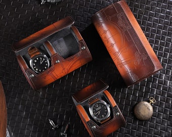 Luxury Leather  Watch box , engraved  Watch Case,Travel Watch Box for men,watch roll ，Gift For Him, Groom Gift，