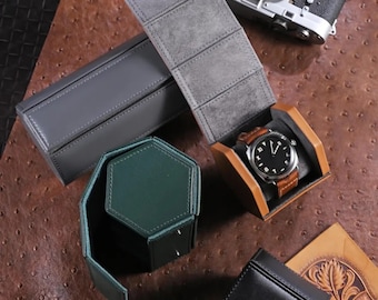 personalized Leather Watch Case- custom Travel Watch Roll-Watch Storage Case 1 2 3 Slots-watch box for men- Watch Box