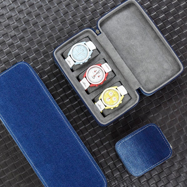 personalized  Watch Case , denim Watch box for 1  3 5 watch,Travel Watch Box for men,watch roll ，Gift For Him, Groom Gift，