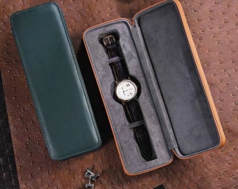 Personalized Leather Watch Case,  single Watch Box, Travel Watch Box, Luxury Leather Watch Case ， Gift For Him, Groom Gift