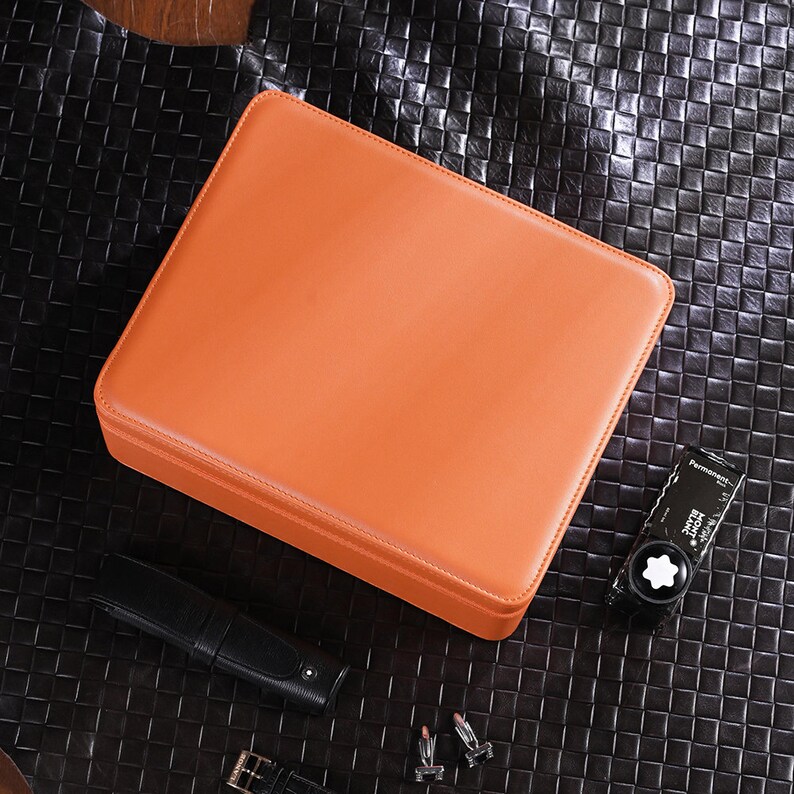 Multipurpose Jewelry Box, Travel Jewelry Box, Travel Jewelry Case,watch box, Personalized Gifts for Her, Leather Jewelry Organizer Orange