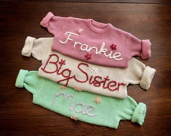 Custom Baby Sweater with Hand-Embroidered Name and Monogram,Custom Name Baby Sweater, Custom Kids Jumper， Baby Shower Gifts, Newborn Gift