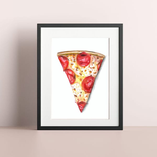 Pizza Colored Pencil Realistic Print - Digital Download - Printable - Food Drawing - Instant Download - Kitchen Art - Wall Art - Home Decor