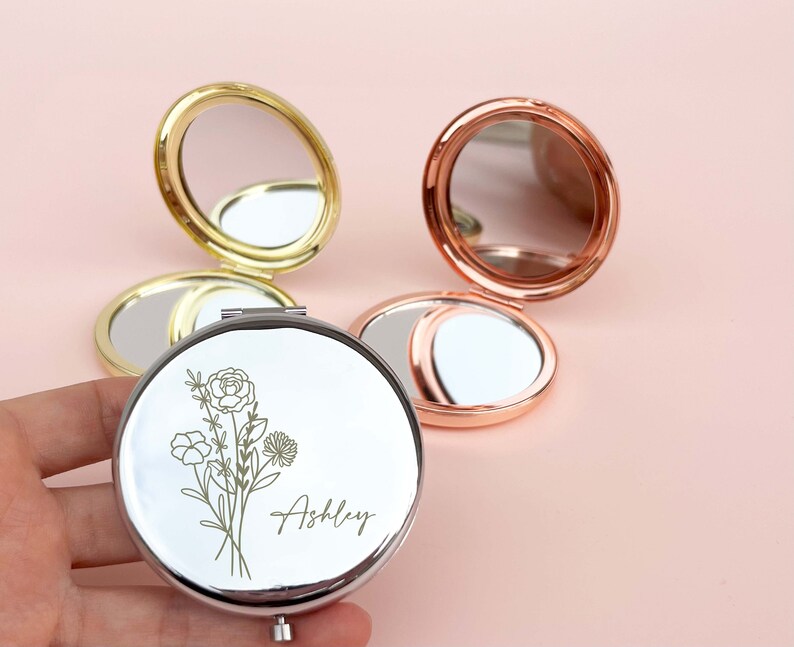Personalized Compact Mirror Pocket Mirror Bridal Gift image 1