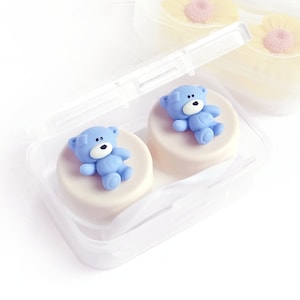 Estuche para lentes de contacto impermeable y exclusivo hecho a mano Estuche de diseño Blue Bears