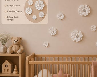 Juego de 6 flores 3D / Decoración de pared para habitación de bebé niña
