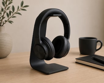 Matte Black Headphone Stand | Minimalist 3D Printed Headset Holder, Gaming Desk Accessory