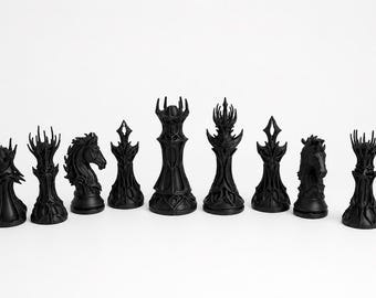 Juego de ajedrez de torre gótica / Piezas de arquitectura fantástica detalladas / Juego de mesa impreso en 3D