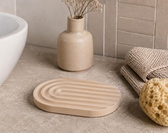 Jabonera acanalada Japandi / Decoración minimalista para baño, bandeja impresa en 3D