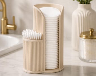 Soporte para discos de algodón y bastoncillos / Organizador de baño minimalista, almacenamiento para tocador