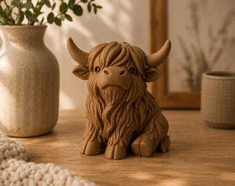 Figura robusta de vaca de las Tierras Altas / Decoración rústica de estilo campestre impresa en 3D