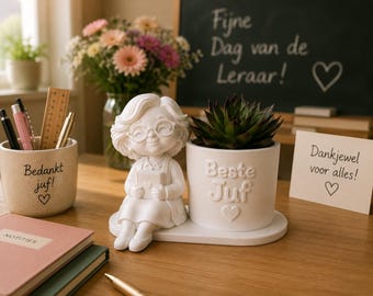 Maceta para profesor impresa en 3D / "Beste Juf" Regalo para profesor holandés, decoración de escritorio