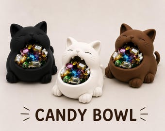 Bol para dulces con forma de gato impreso en 3D / Soporte para snacks kawaii, organizador de escritorio