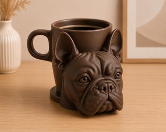 Französische Bulldogge Becherhalter | Hund Kaffeetassenständer | 3D Gedruckter Schreibtisch Organizer